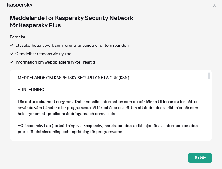 Godkännandefönstret för Kaspersky Security Network