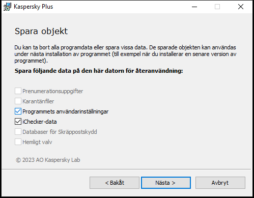 Fönster för att spara inställningar när du avinstallerar ett program