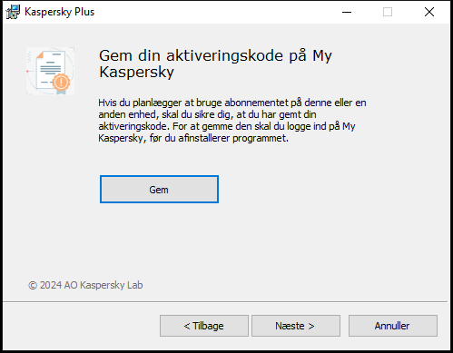 Vindue, der beder om at gemme et abonnement i My Kaspersky