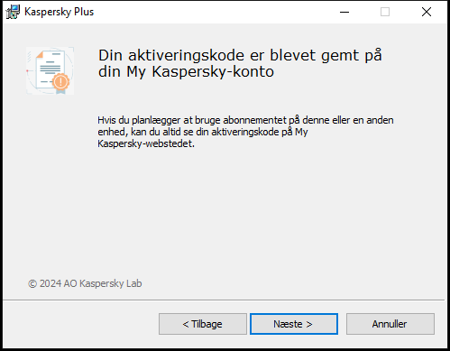 Vindue med et vellykket gemt abonnement i My Kaspersky-konto