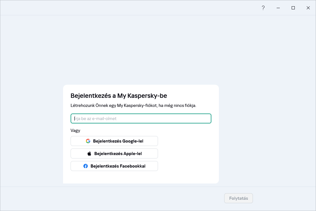Lépés, amelyben bejelentkezhet a My Kaspersky szolgáltatásba az előfizetés visszaállításához