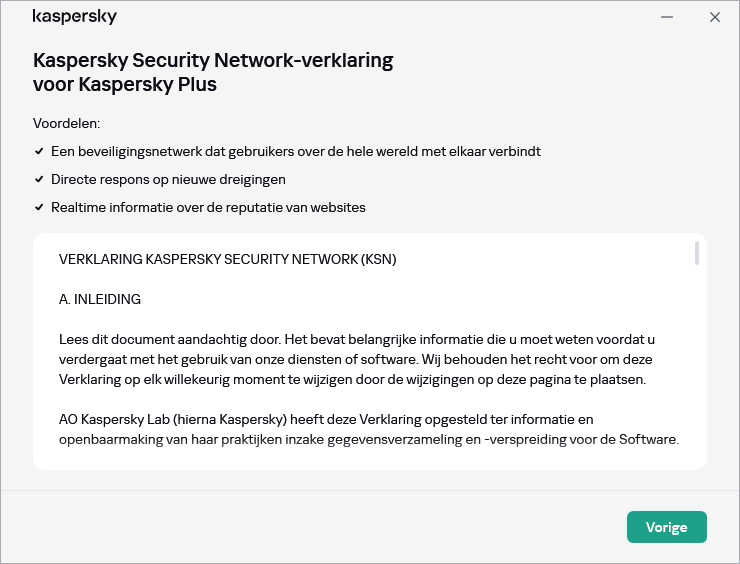 Het venster voor het accepteren van de Kaspersky Security Network-verklaring wordt geopend.