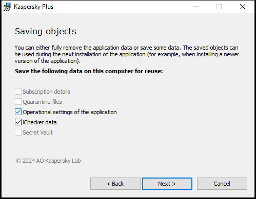 Window for saving settings when uninstalling an application