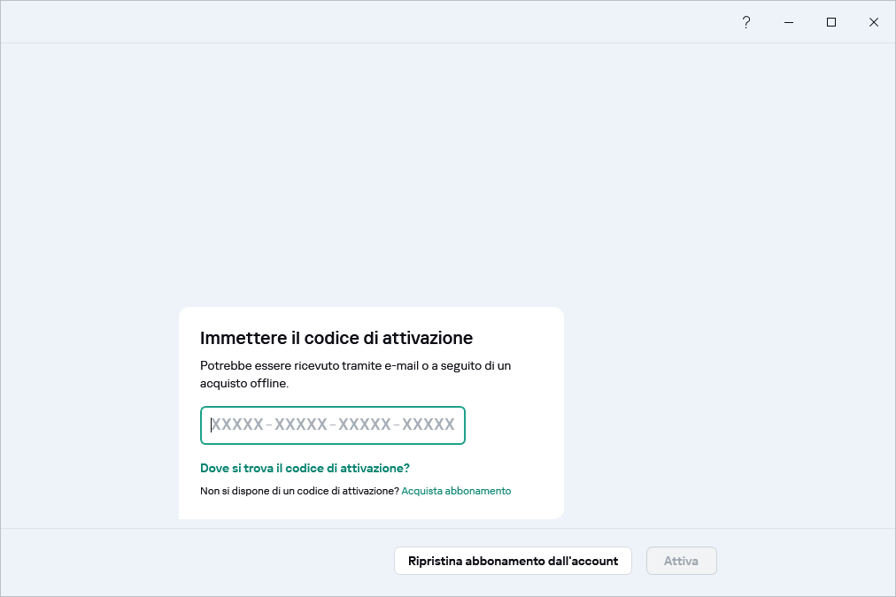 Passaggio in cui è possibile immettere il codice di attivazione