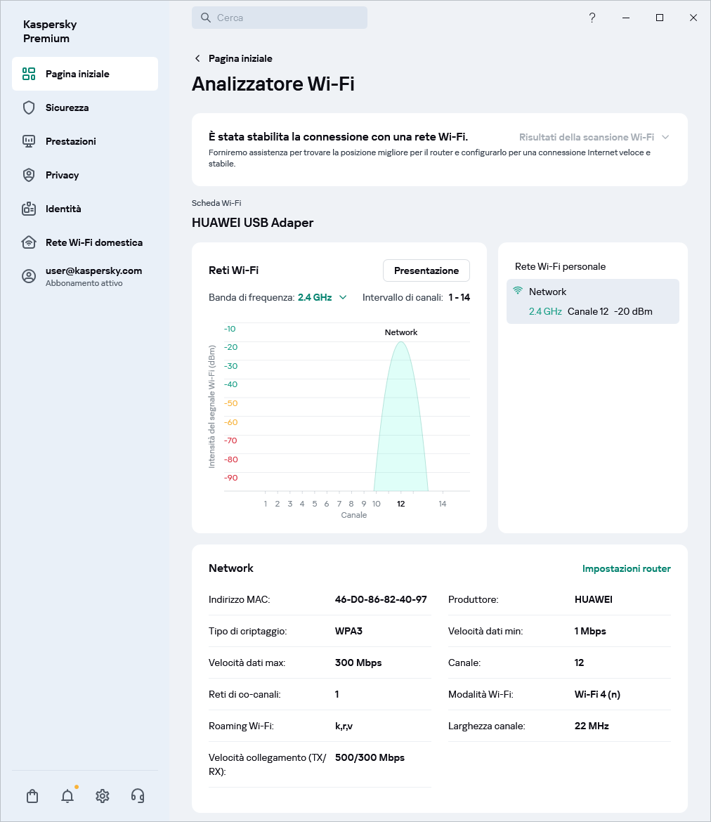 Finestra che mostra le reti Wi-Fi