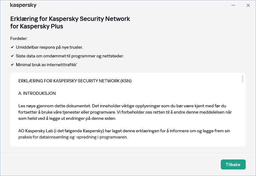 Kaspersky Security Network Statement-godkjenningsvinduet