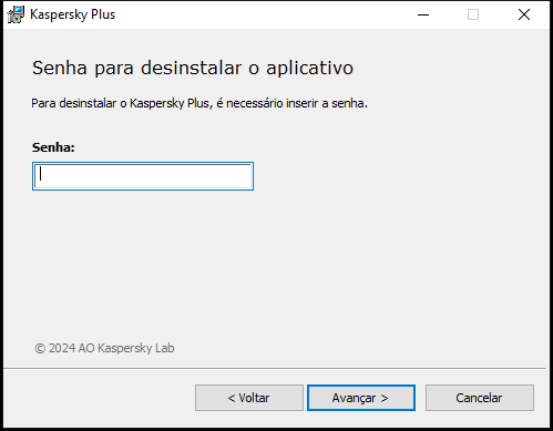 Janela para inserir uma senha e desinstalar o aplicativo