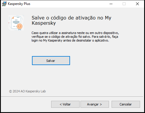 Janela perguntando se deseja salvar uma assinatura no My Kaspersky