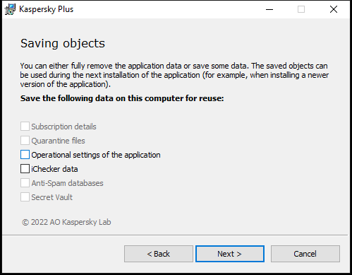 Window for saving settings when uninstalling an application