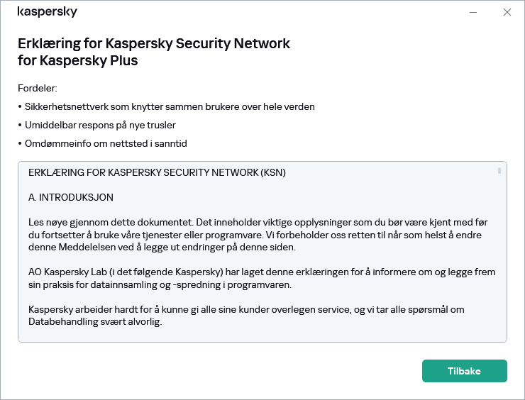 Kaspersky Security Network Statement-godkjenningsvinduet