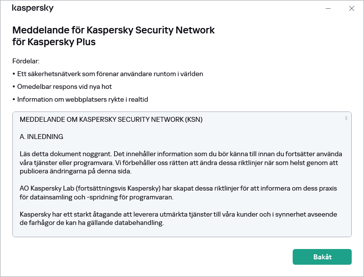 Godkännandefönstret för Kaspersky Security Network