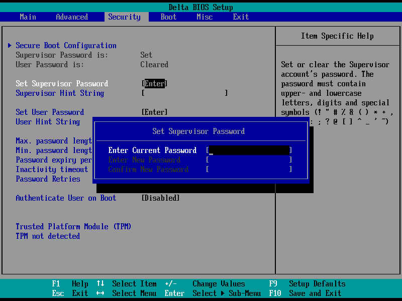 Настройка Set Superuser Password в BIOS.