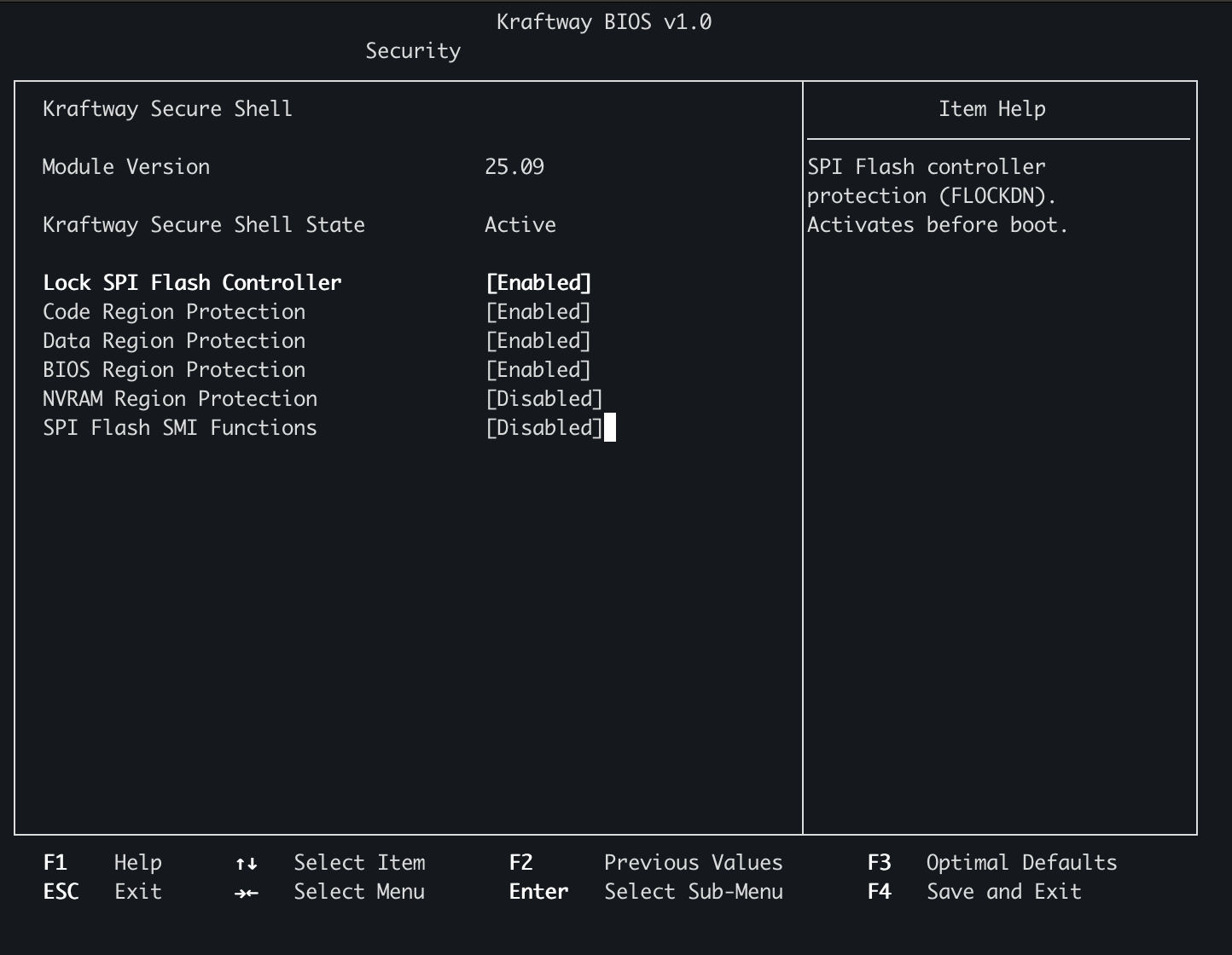 Параметры Kraftway Secure Shell в BIOS.