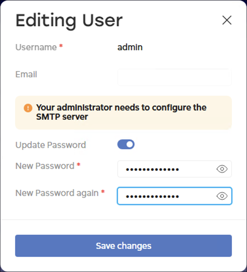 Окно Editing User в BMC. Ввод нового пароля.