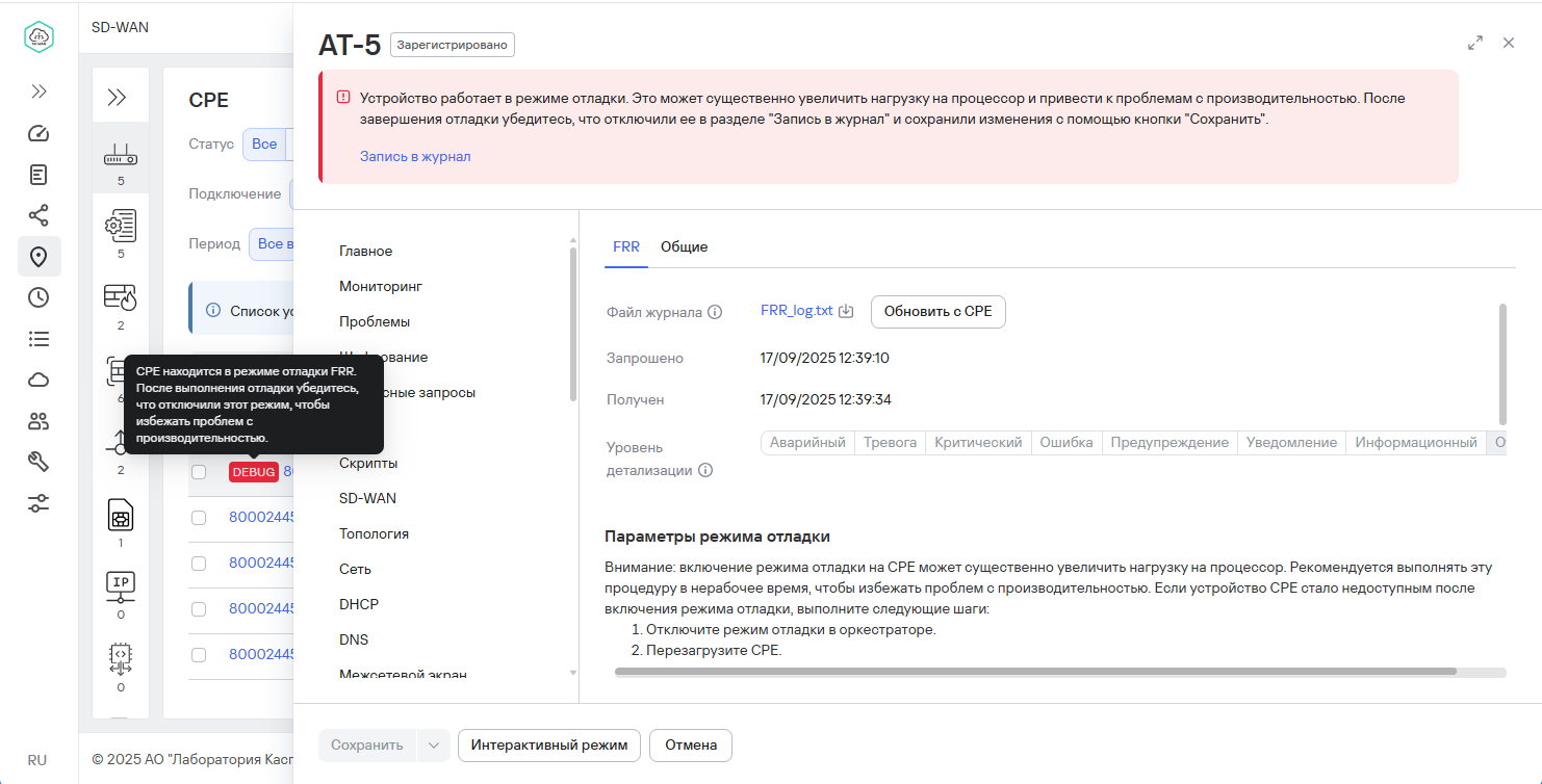 CPE в режиме отладки