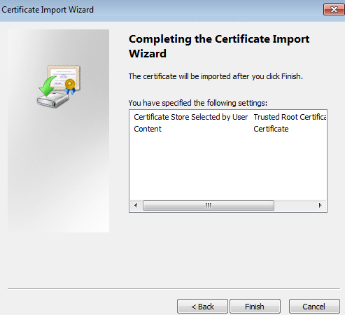 Certificate Import Wizard. Final window.