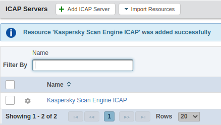 Ресурс "Kaspersky Scan Engine ICAP" успешно добавлен.