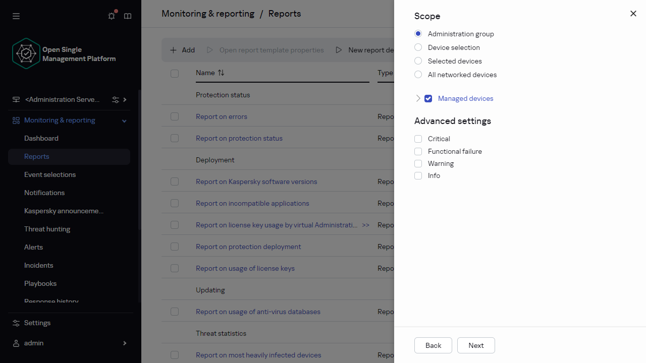 On the second step of the New report template wizard, the report template scope is specified.