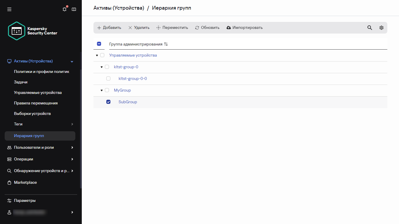 Иерархия групп с выбранной подгруппой SubGroup.
