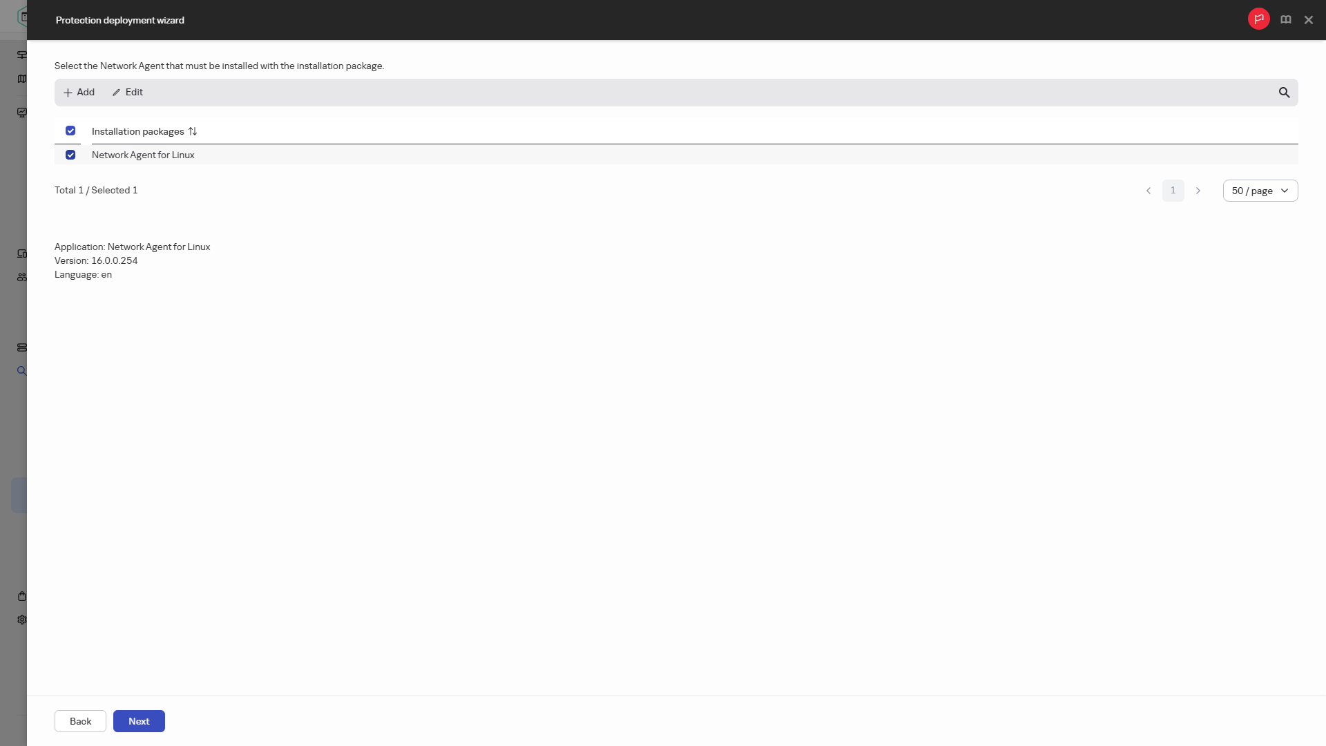 Выбор Агента администрирования, который будет установлен вместе с инсталляционным пакетом.